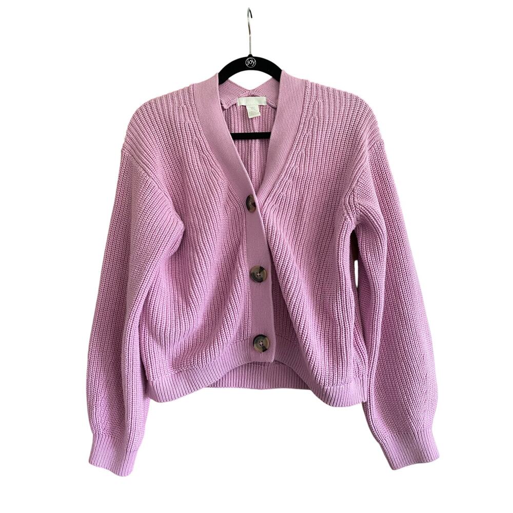 H&M Boxy Drop Shoulder Knit Cardigan Sweater Pink Size Small